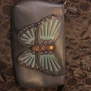 Coach leather butterfly wristlet
